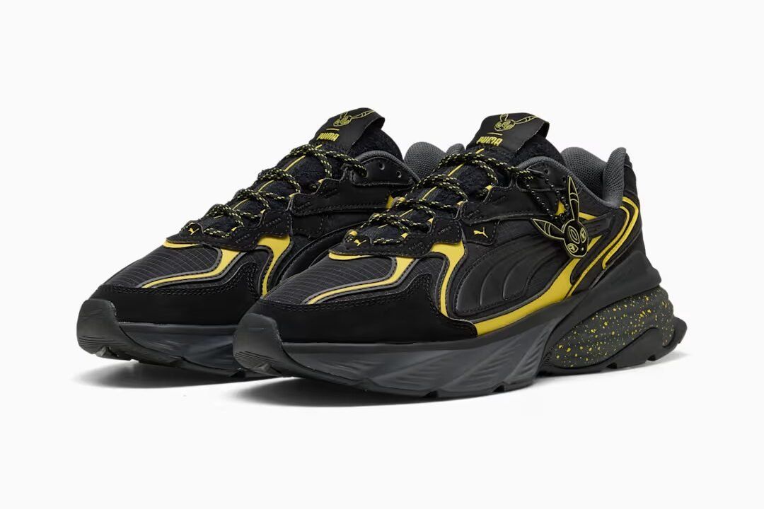 Puma x Pokémon Fade Umbreon sneaker in dark colorway with Umbreon-inspired design details, releasing April 2026