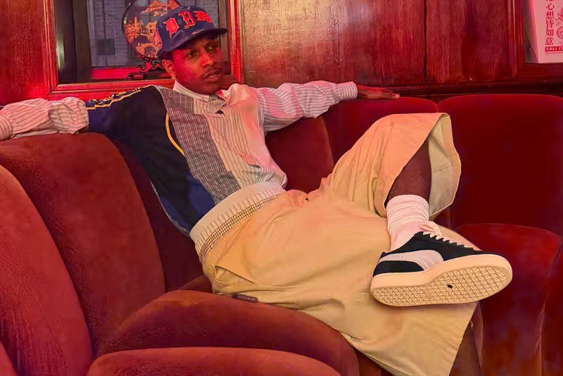 PUMA Suede sneaker from A$AP Rocky collaboration featuring retro logo and custom charm detailing, inspired by 1994 New York street culture