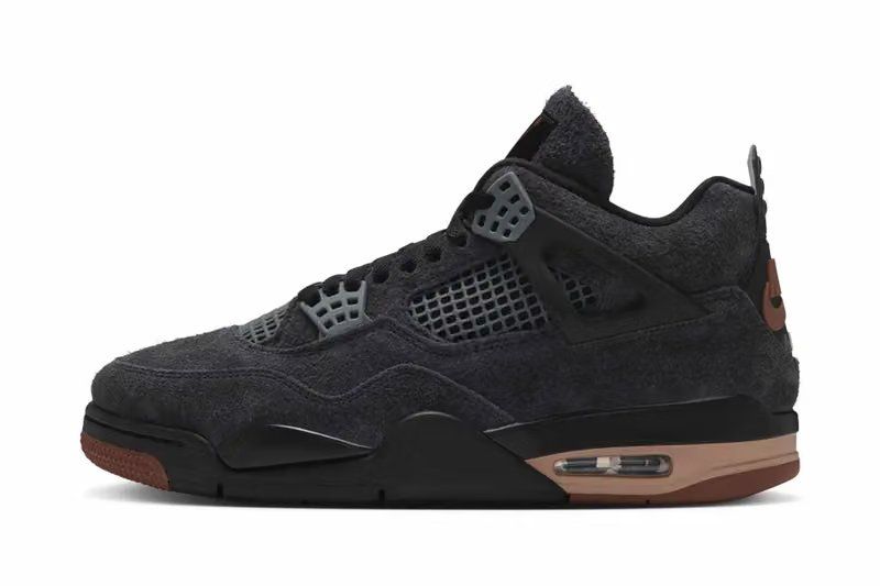 Air Jordan 4 'London' in shaggy gray suede with rust-brown accents and translucent heel mudguard featuring LDN graphic