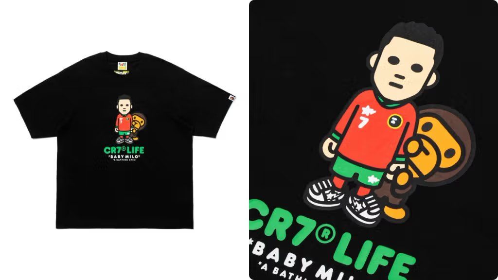 BAPE x Cristiano Ronaldo Baby Milo capsule collection featuring the iconic mascot character across apparel