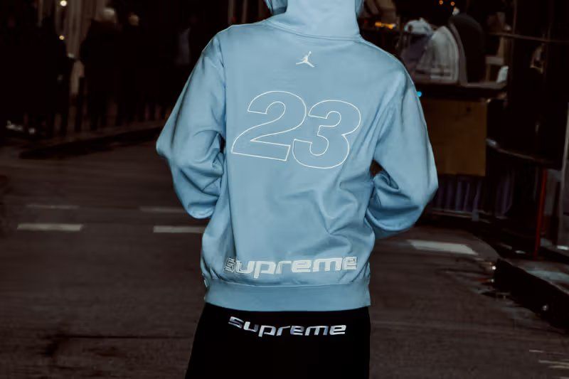 Supreme x Jordan Brand hooded leather jacket with number 23 detail and quilted satin lining from Spring 2026 collection