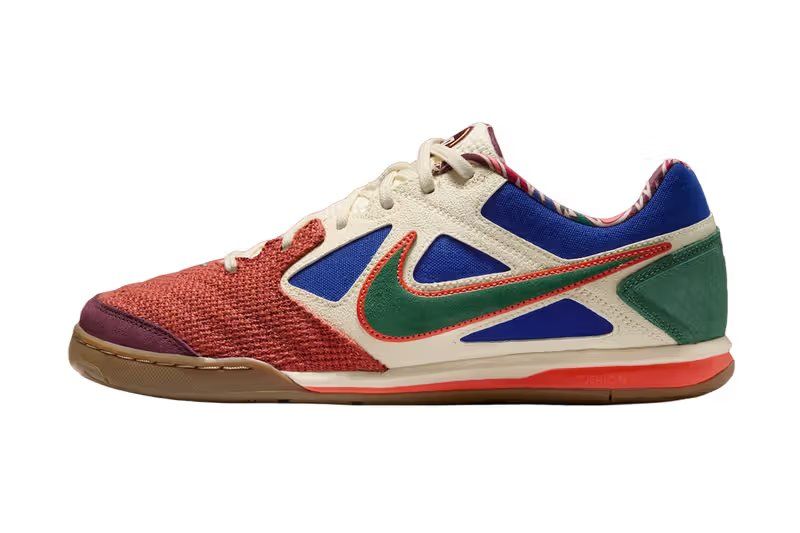 Nike Gato N7 in Coconut Milk and Dusty Peach with multi-material upper construction and Deep Royal Blue accents