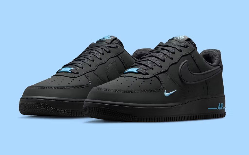 Nike Air Force 1 in Anthracite colorway, showing the classic leather silhouette with tonal branding, exclusive to JD Sports