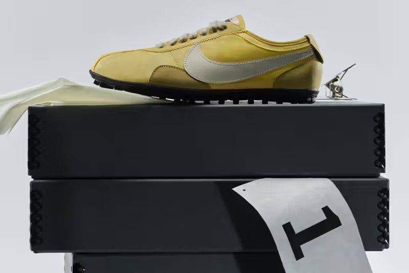 Nike Moon Shoe in three spring colorways: Navy/White, Yellow/White, and Triple White waffle-construction silhouettes