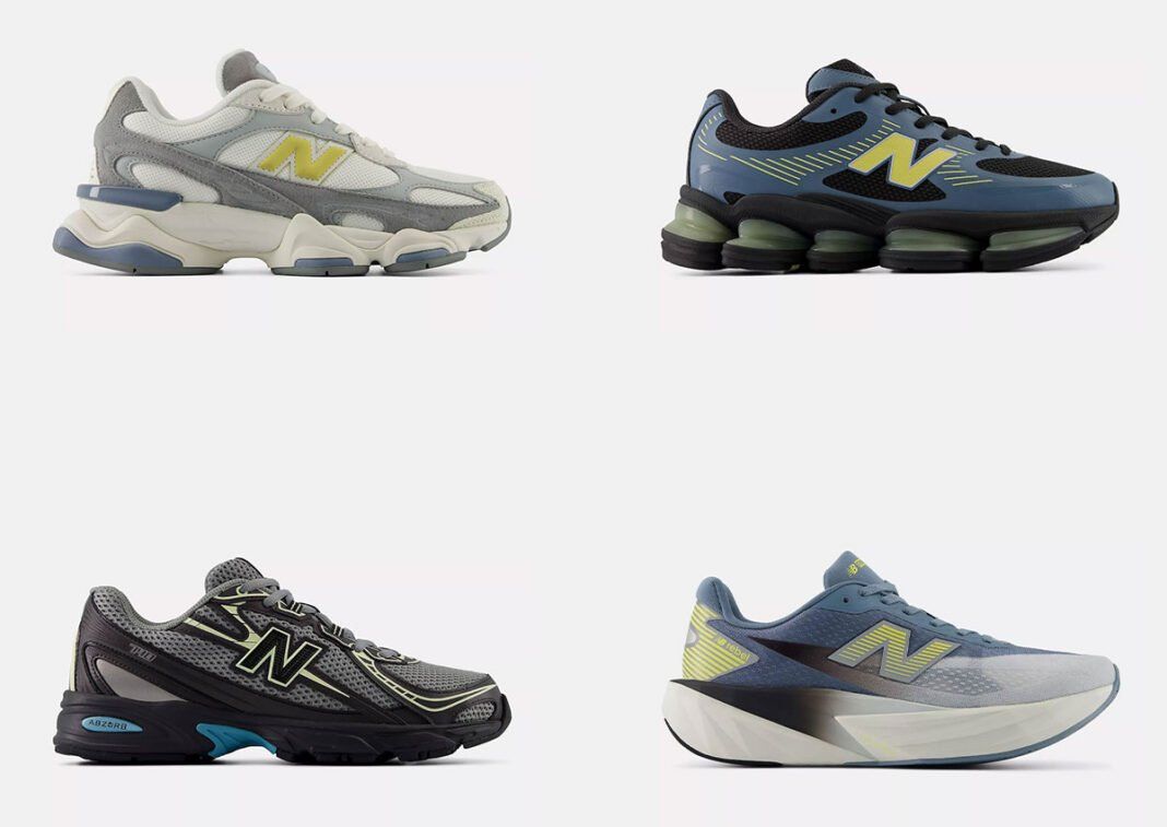 New Balance Night Lights Pack featuring the 9060R, 2000, 740, and FuelCell Rebel v5 with dark palettes and neon accents