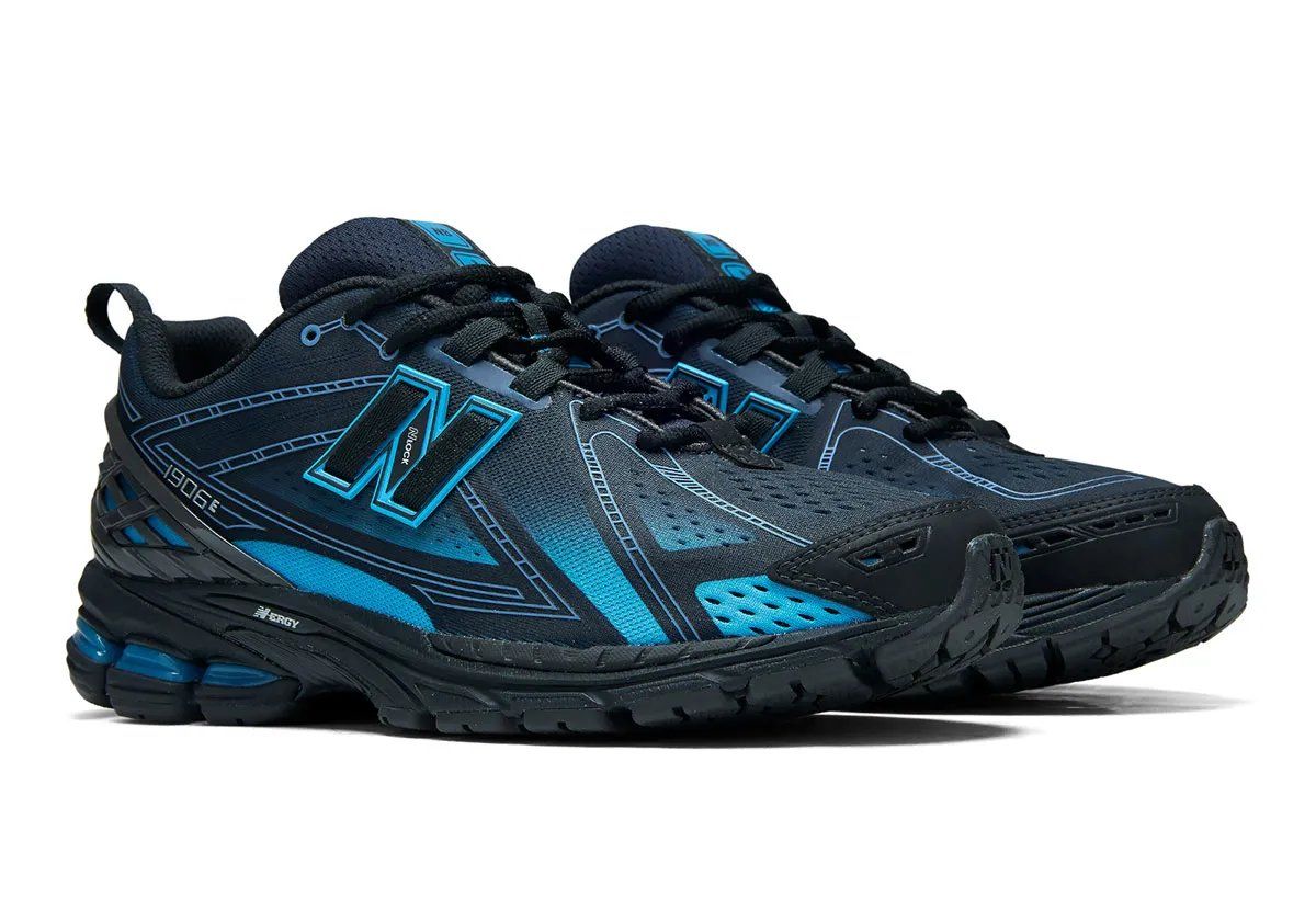 New Balance 1906E sneaker with engineered mesh upper in blue and maroon gradient colorway