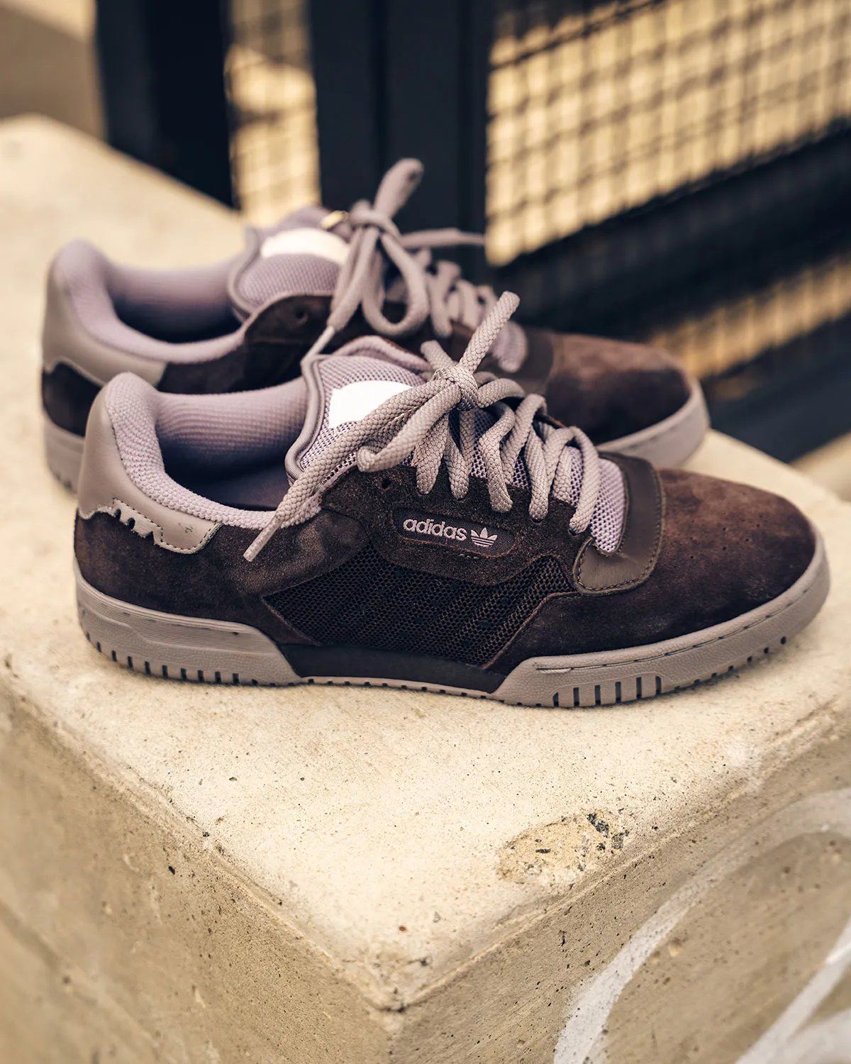 APB x adidas Powerphase Puff skate shoe in padded low-profile silhouette with mesh and suede construction