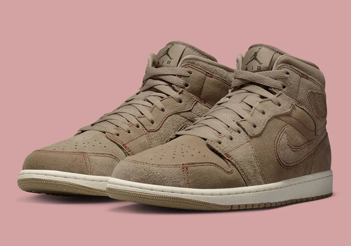 Air Jordan 1 Mid in Pecan colorway, showcasing premium leather construction and warm neutral tone from the Jordan Brand Craft collection