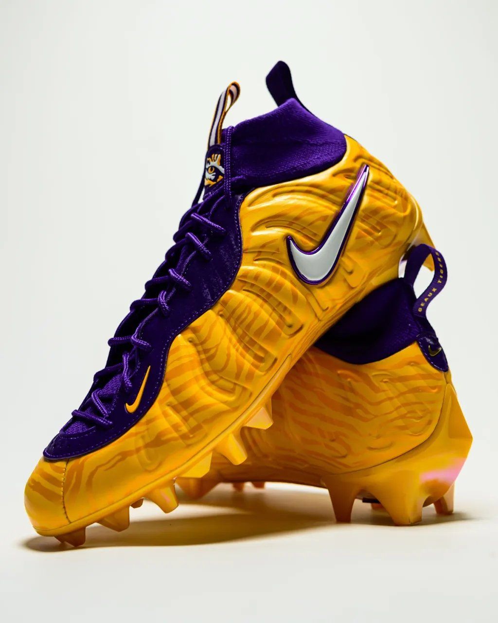 Nike Vaporposite Pro PE cleat in LSU Football colorway featuring school-specific branding
