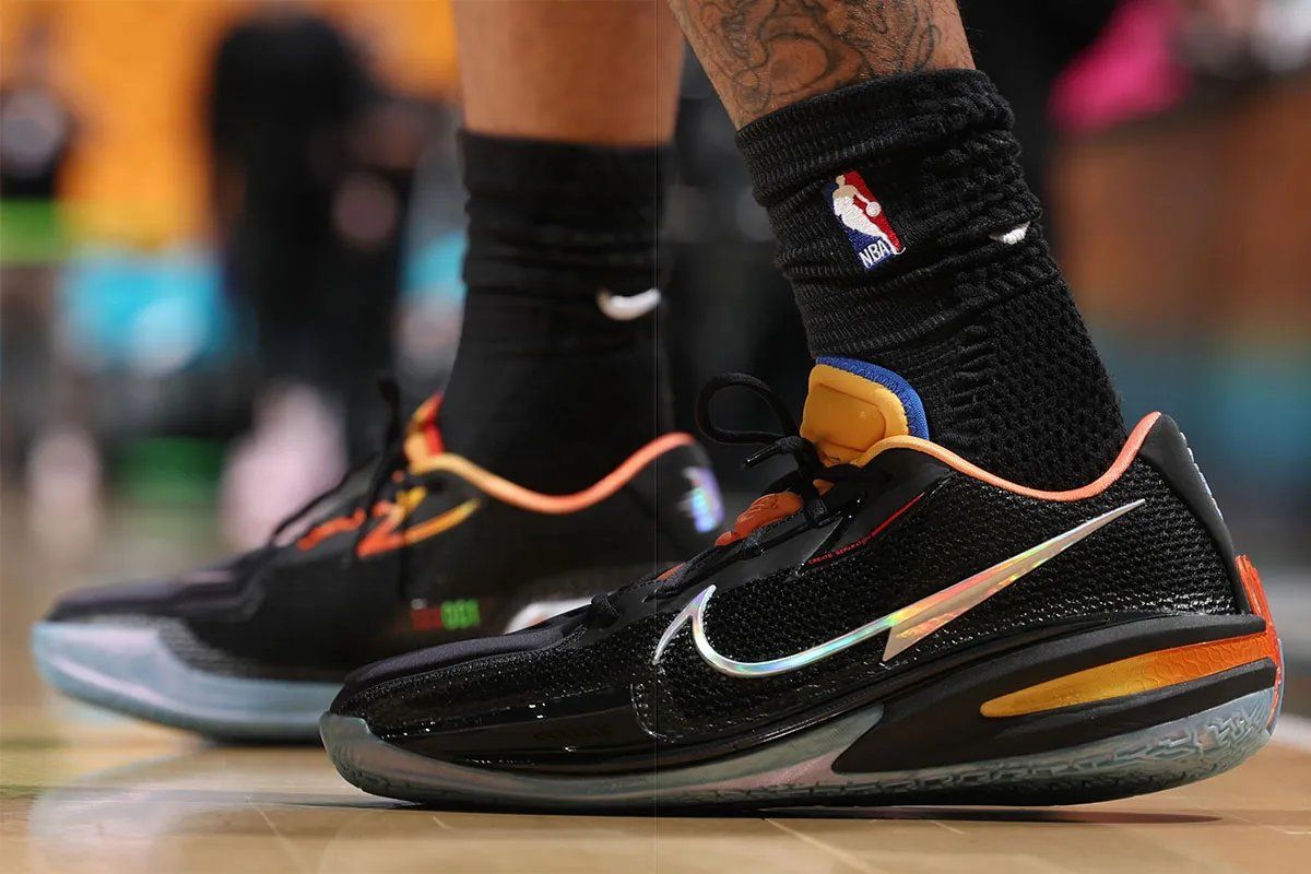 Dylan Harper wears Nike Zoom GT Cut 1 x Titan 22 in Black and Metallic Silver colorway during NBA playoff action