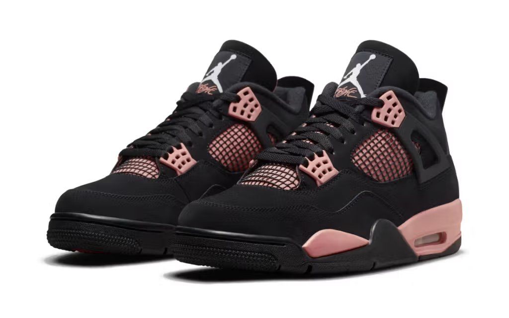 Air Jordan 4 'Pink Thunder' in full lateral profile showing the iconic silhouette with pink and contrast detailing