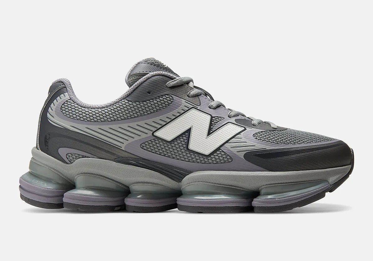New Balance 2000 in grey mesh and synthetic with violet Truffle Salt accents on quarter panel and midsole