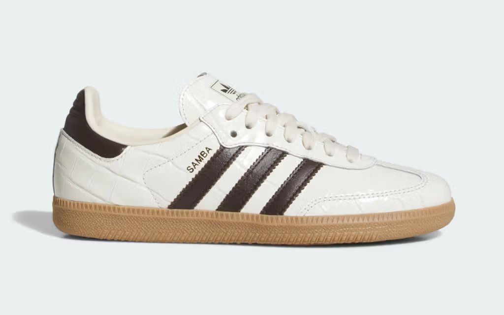Adidas Samba in faux crocodile texture with neutral summer colorway