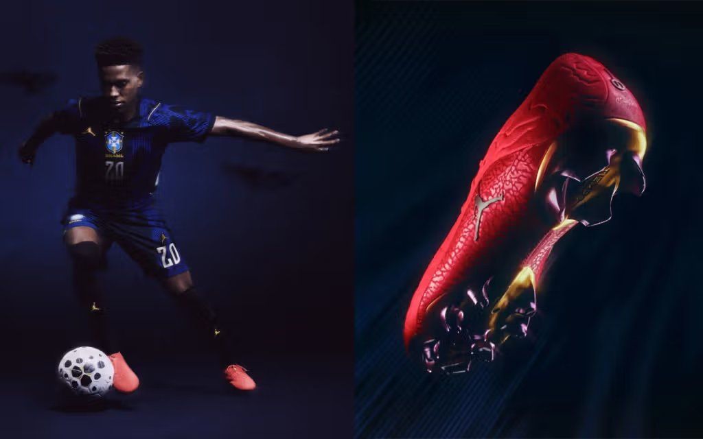 Jordan Brand-inspired Nike football boots with Air Jordan heritage design elements and World Cup colorway