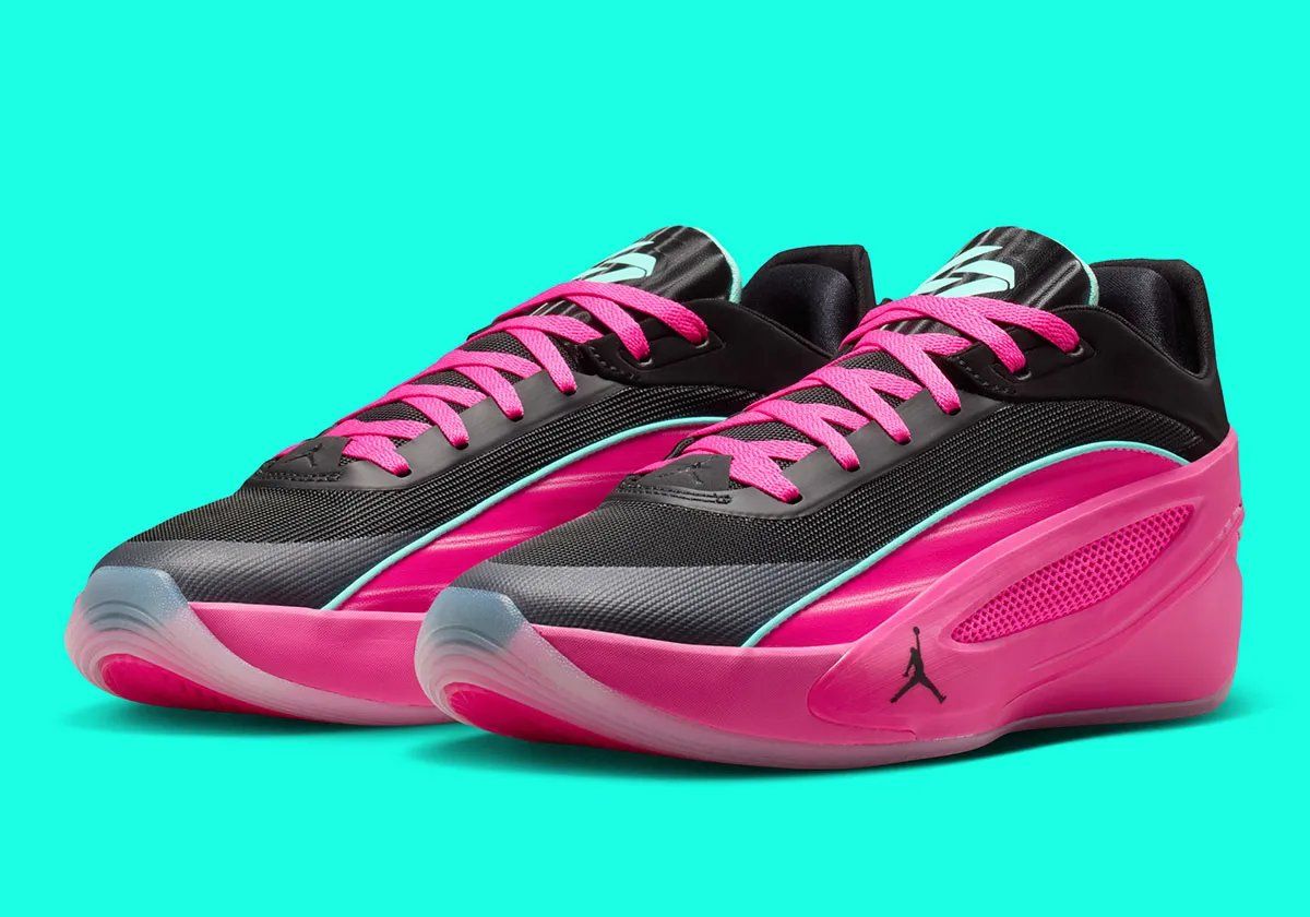 Jordan Luka 5 in Laser Fuchsia with black forefoot and bleached turquoise accents