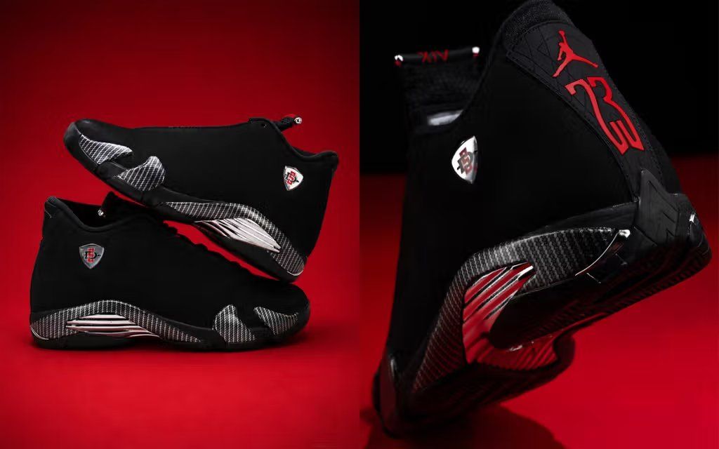 Jordan Air Jordan 14 PE in San Diego State Aztecs colorway, featuring the silhouette's distinctive curved midsole and premium upper construction