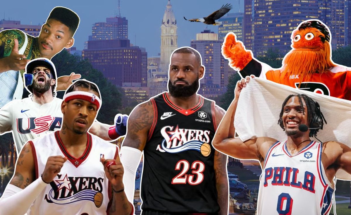 Collage of iconic Philadelphia signature sneakers including Reebok Question, Nike LeBron, and Nike Air Force 1 collaborations
