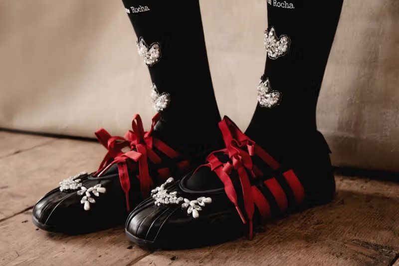 Simone Rocha x adidas FW26 collaboration featuring pearl-encrusted track jacket and crystal-embellished sneaker