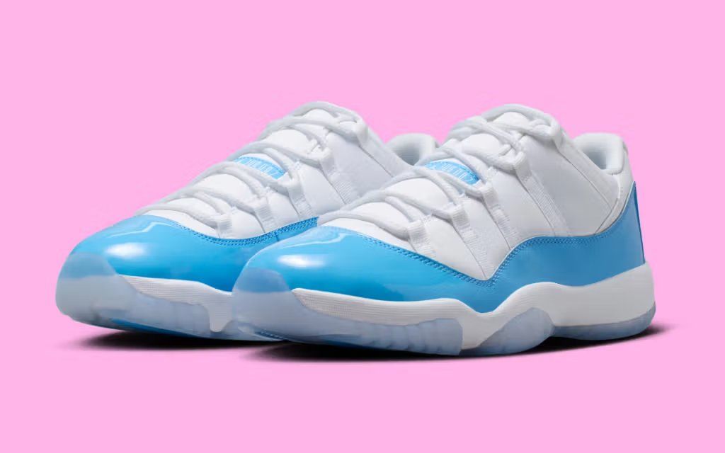 Air Jordan 11 Low in University Blue colorway, side profile view