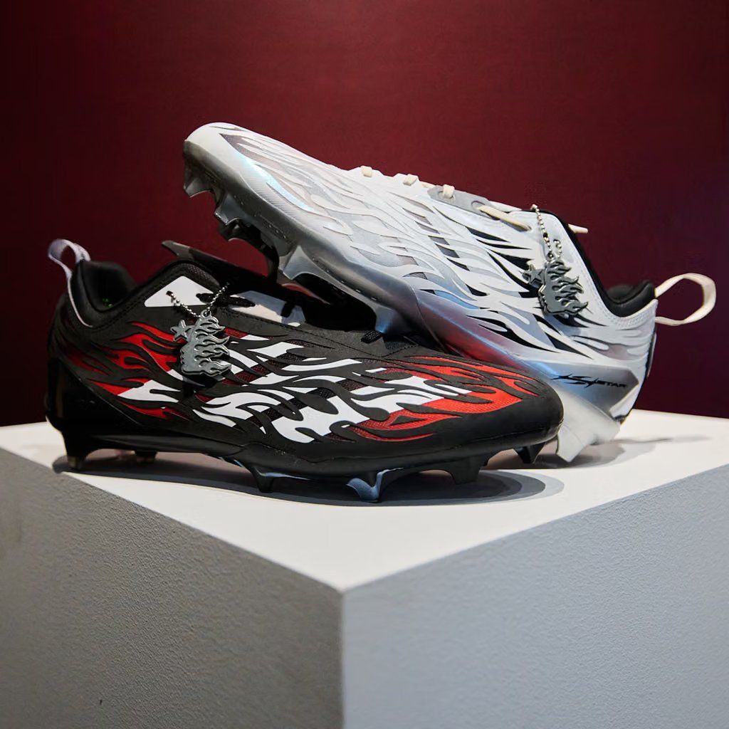 adidas x Hellstar Adizero Electric II running shoe with flame graphics on the upper