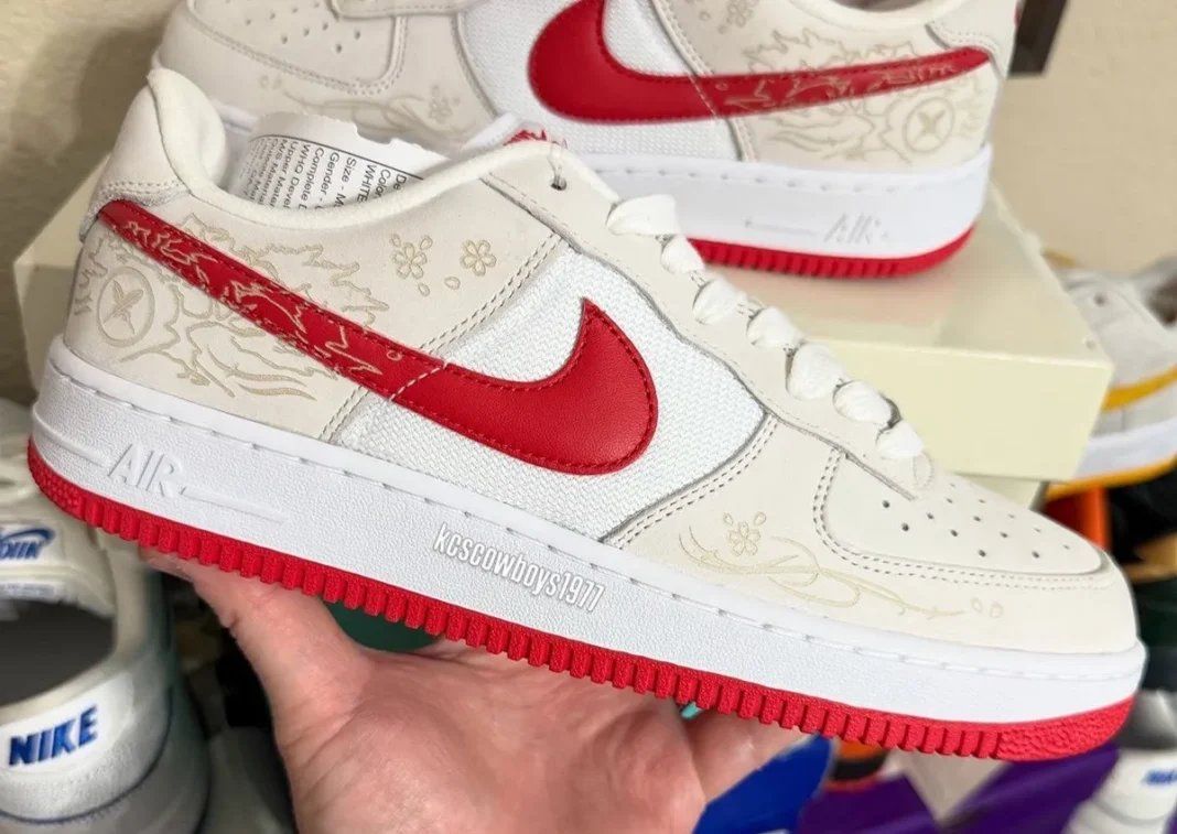 Yuto Horigome x Nike SB Air Force 1 Laser featuring white and red colorway with laser-etched cherry blossom graphics and custom details