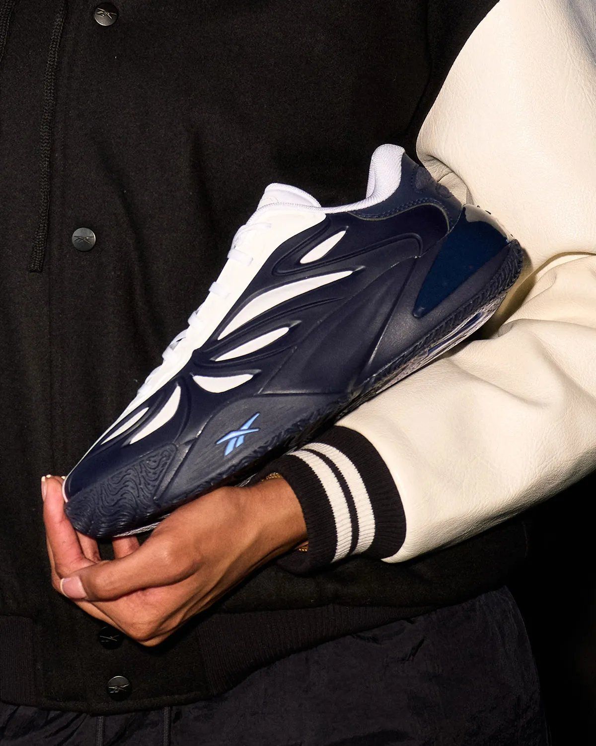 Reebok Angel Reese 1 sneaker in Navy Halo colorway, side profile view