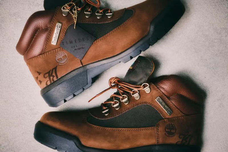 Timberland x Kohjiya Waterproof Field Boot with engraved heel detail featuring artist's KJ logo and dove motif