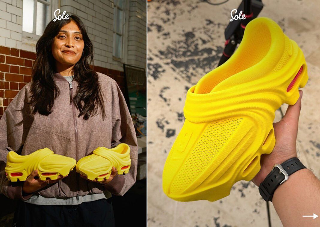 Tasnim Chowdhury's 3D-printed Nike Air Works sneaker featuring curved midsole sections and exposed Air cushioning units, side profile view.