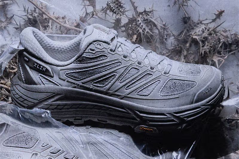 HOKA x XLIM Mafate Speed 2 collaboration sneaker featuring layered textile construction and architectural design details