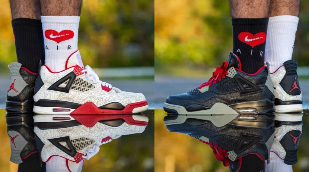 Jordan 4 Retro Laser in original colorway, showcasing the silhouette's classic design elements and color blocking