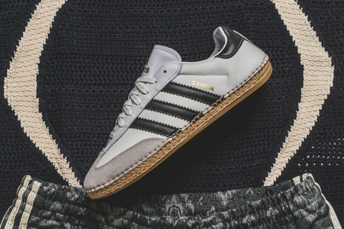CLOT x adidas Samba Cloud White collaboration sneaker, side profile view