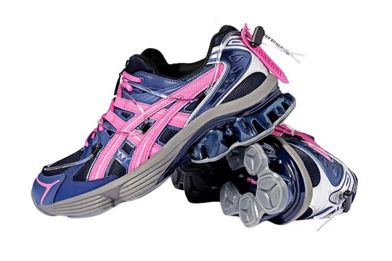 YOASOBI x ASICS GEL-KINETIC FLUENT Y sneaker in Midnight/Dragon Fruit colorway, showing side profile with GEL cushioning visible