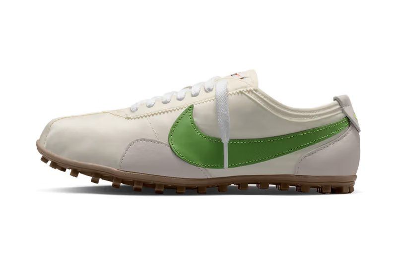 Nike Moon Shoe Chlorophyll featuring sail nylon upper with vibrant chlorophyll green leather Swooshes