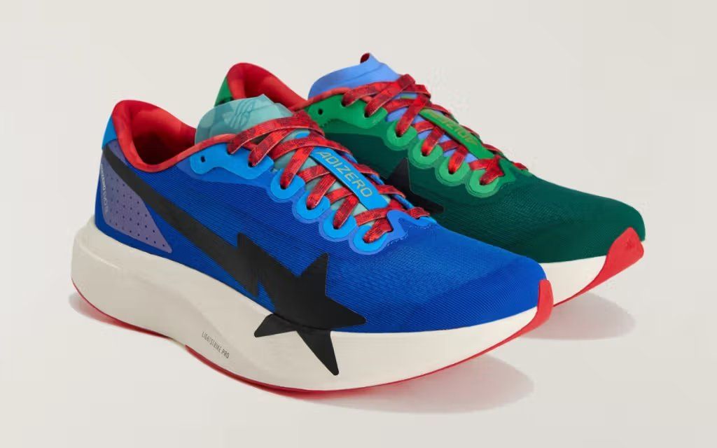 BAPE x Adidas Evo SL Runner collaborative sneaker showing upper construction and Boost cushioning