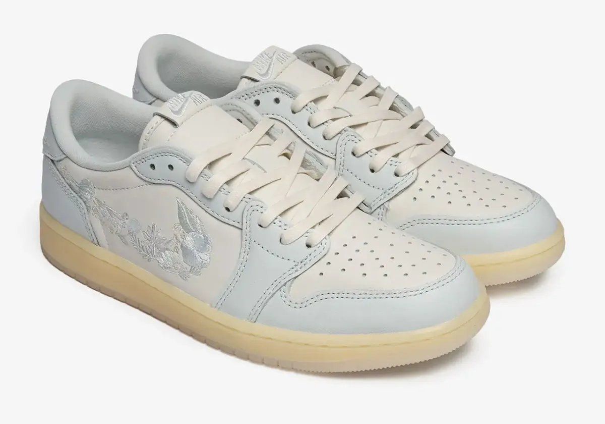 Air Jordan 1 Low OG with floral-patterned Swoosh in spring colorway