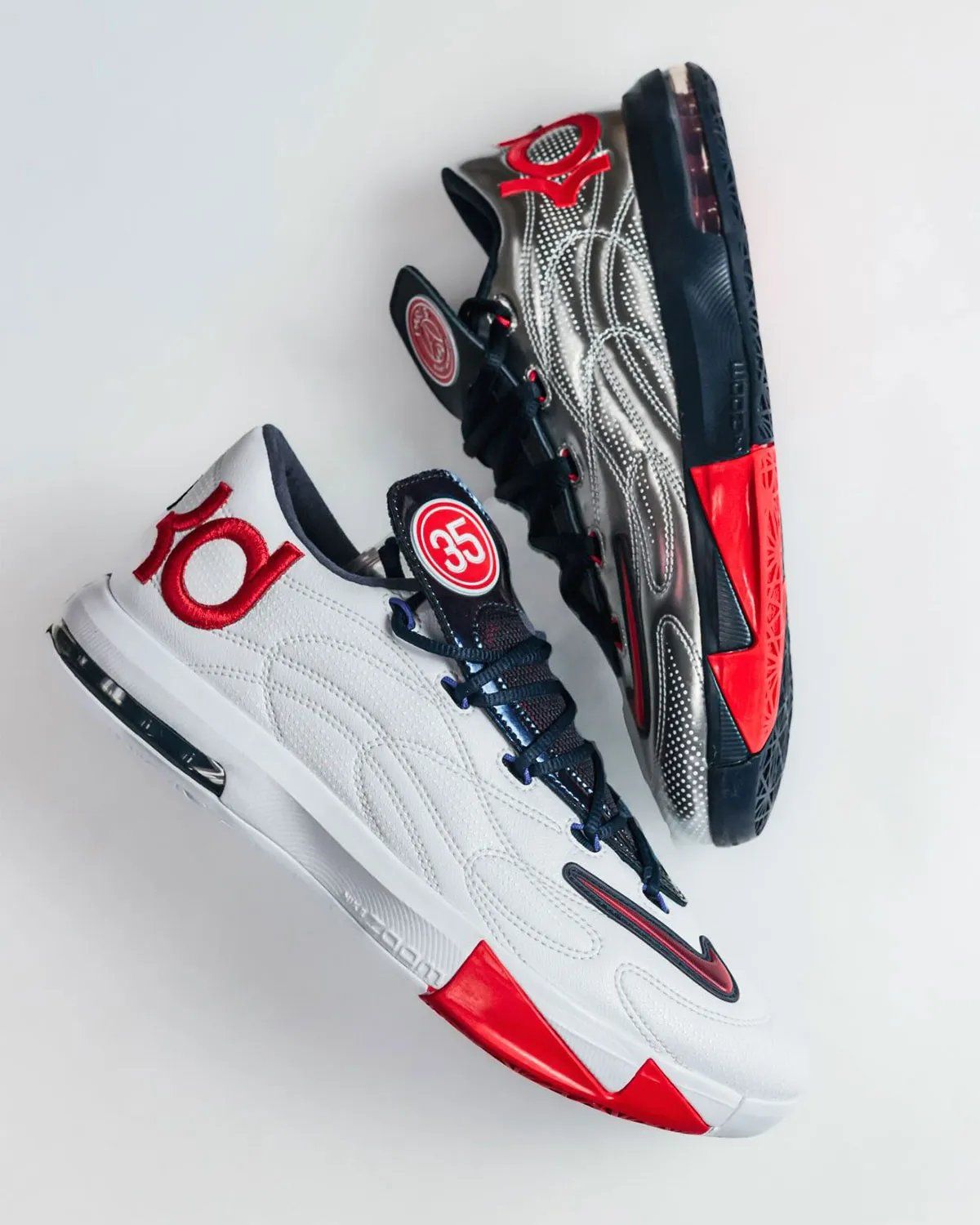 Paris Saint-Germain x Nike KD 6 in white, navy, and red colorway with stitched football boot detailing