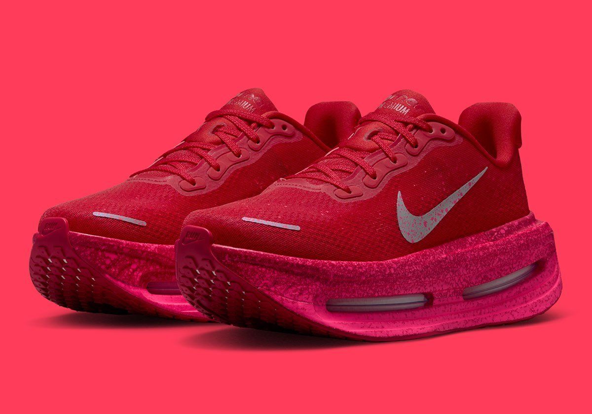 Nike Vomero Premium in University Red with speckled detailing and Hyper Pink sole unit