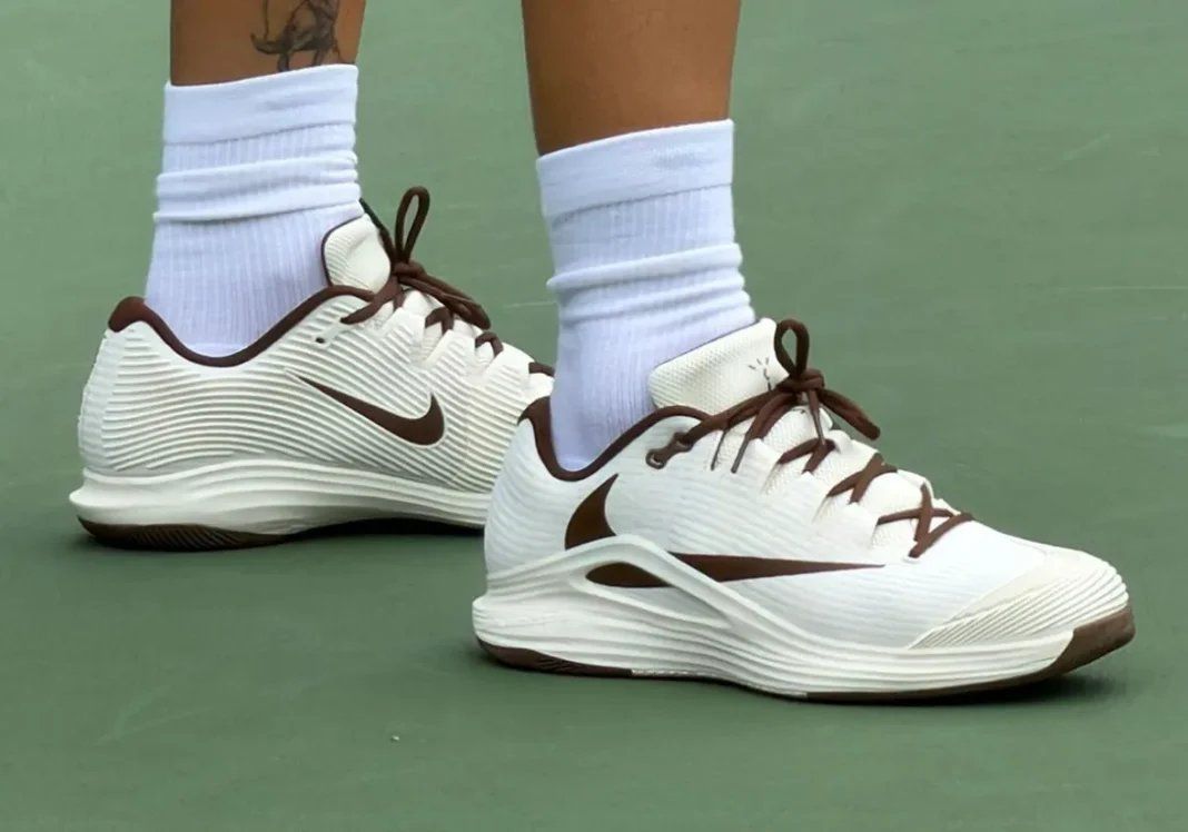 Carlos Alcaraz wears the Travis Scott x Cactus Jack x Nike Zoom Vapor 12 HC in Pale Ivory and Cacao Wow during the US Open