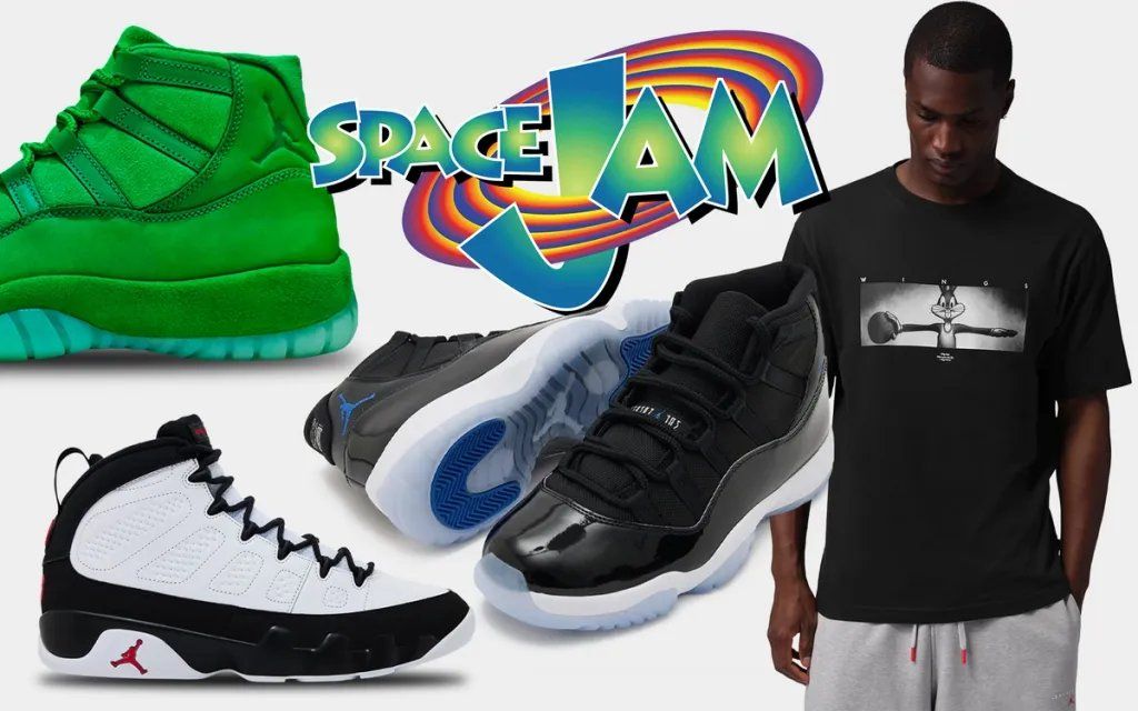 Jordan Air Jordan 11 from the Space Jam 30th anniversary collection, featuring patent leather and thematic colorway elements