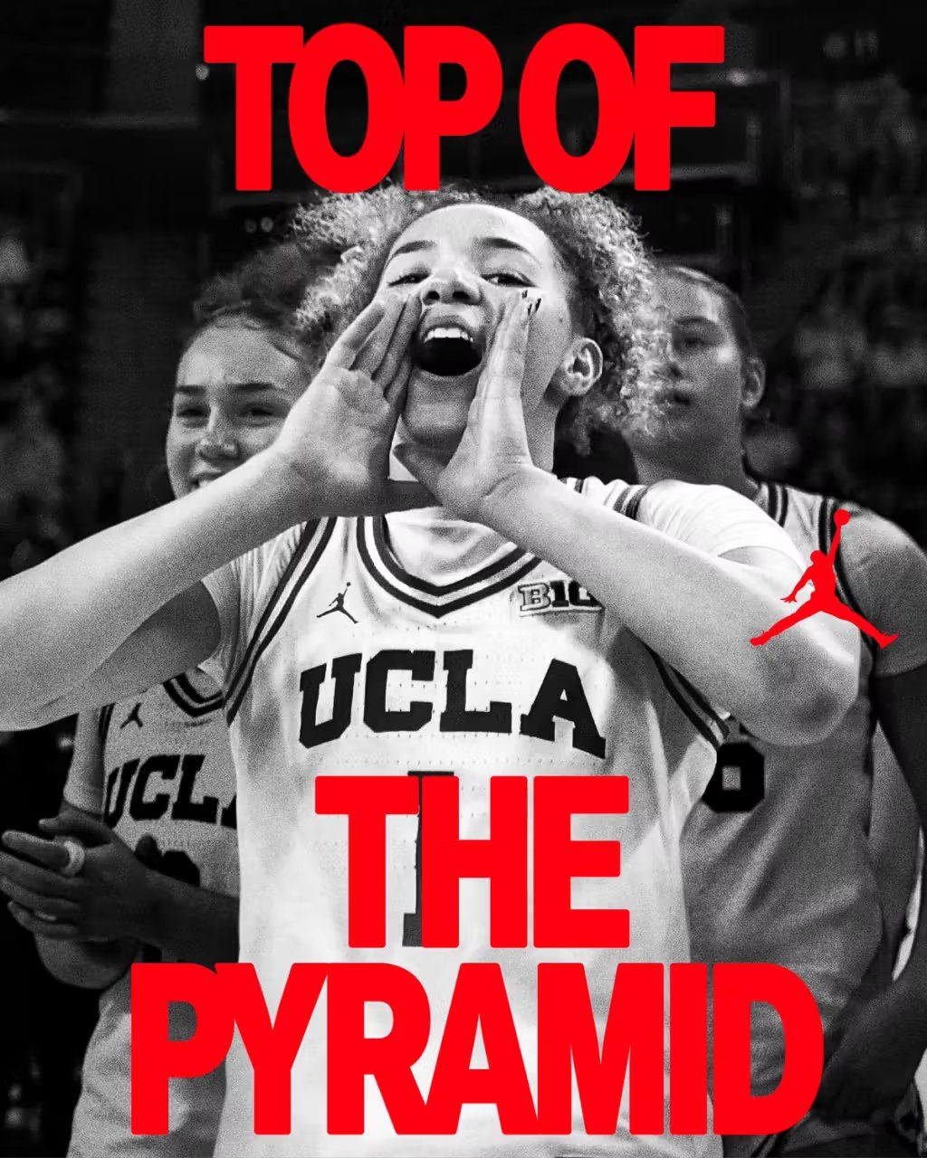 UCLA women's basketball team celebrating NCAA championship victory in Jordan Brand gear