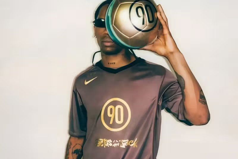 Travis Scott wearing unreleased Cactus Jack x Nike T90 Collection pieces, teased ahead of 2026 FIFA World Cup
