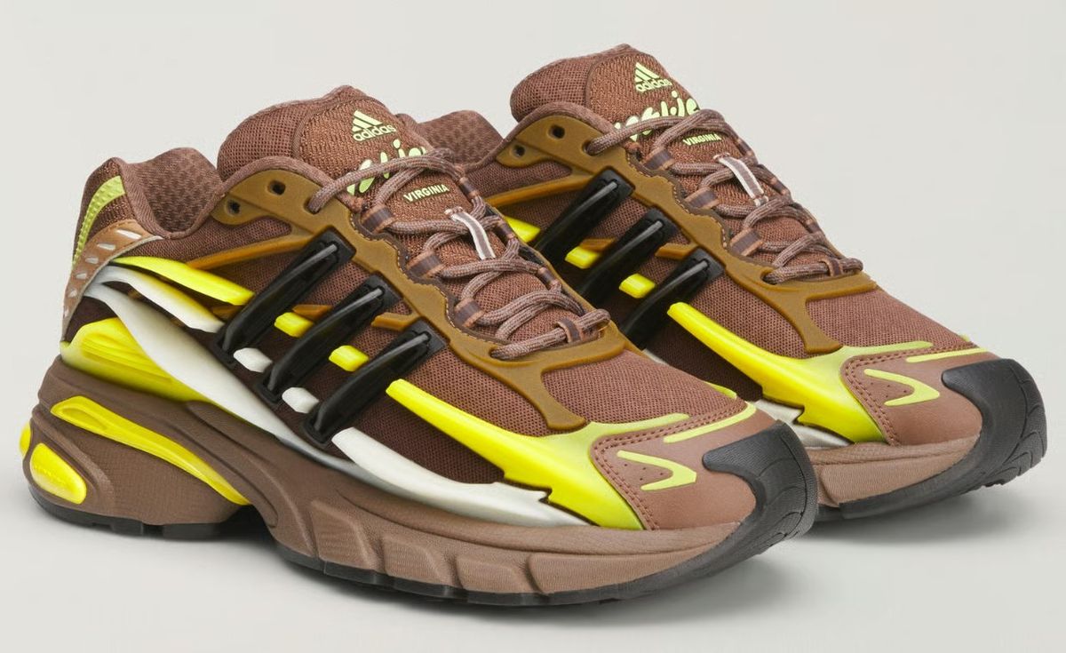 Pharrell Williams adidas Adistar Jellyfish in brown and yellow colorway, side profile view