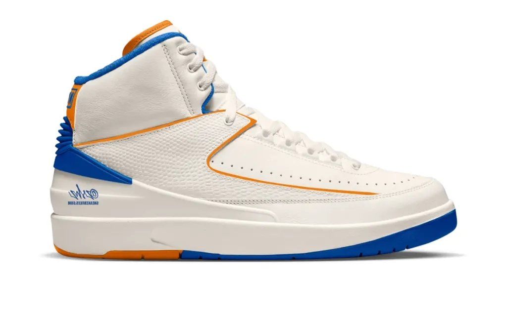 Air Jordan 2 'Knicks' retro in orange and blue colorway, scheduled for June 2027 release