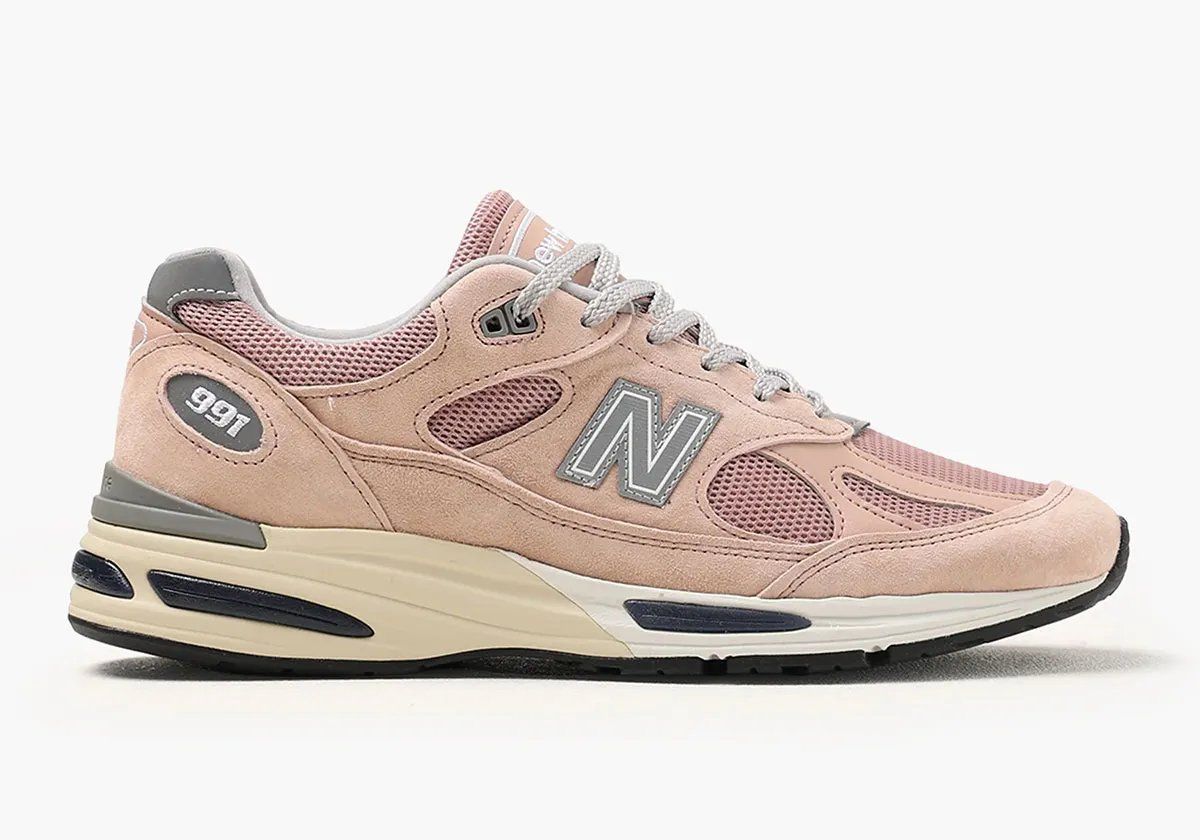 New Balance 991v2 in Mahogany Rose colorway, featuring suede and leather upper in warm brown tones