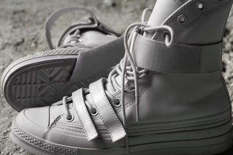 Converse x Anonymous Club Chuck 70 in Glacier Grey, White, and Black with technical rubber-coated canvas upper and bonded seams