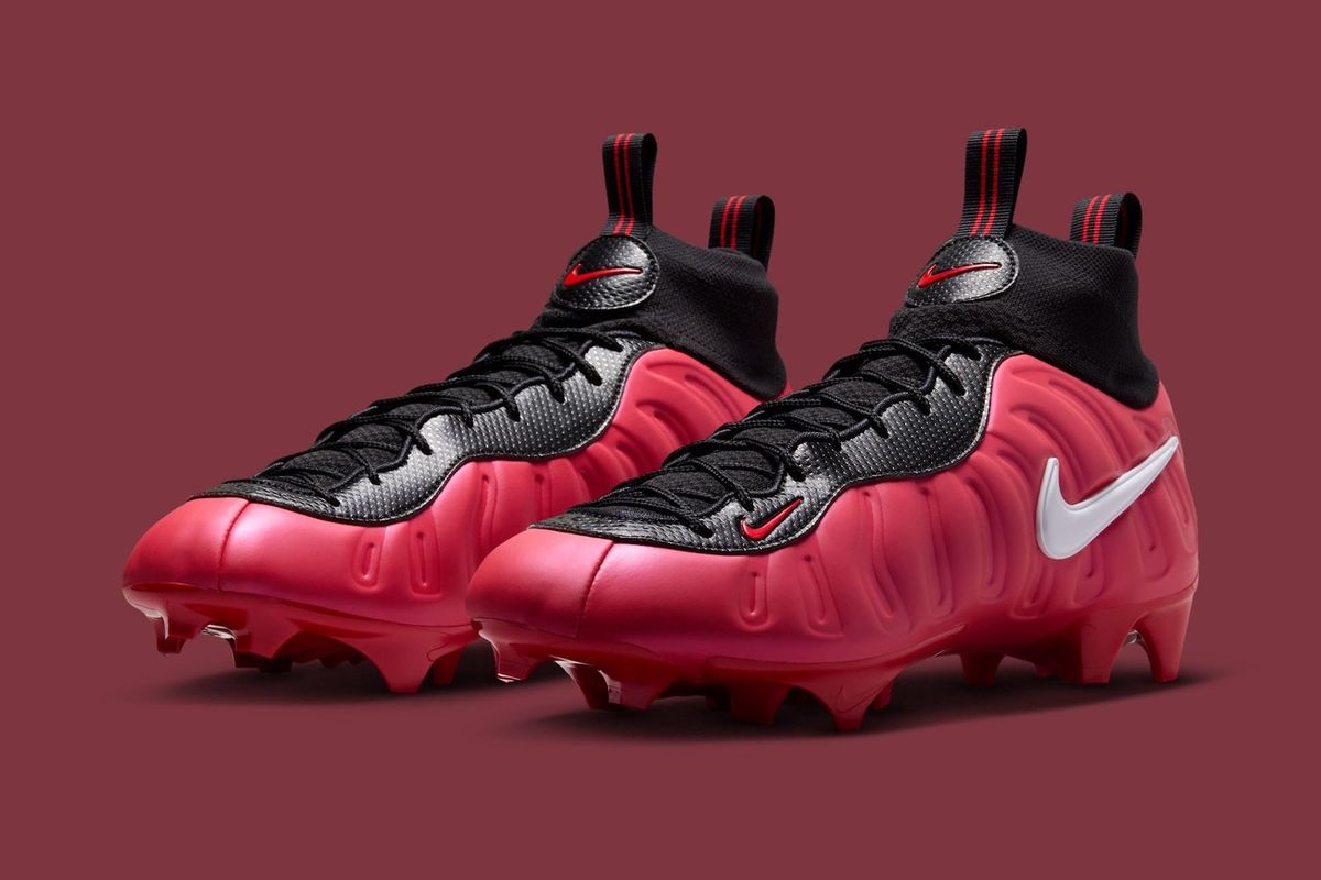 Nike Vaporposite Pro Cleat in University Red with black and white accents, shown from multiple angles