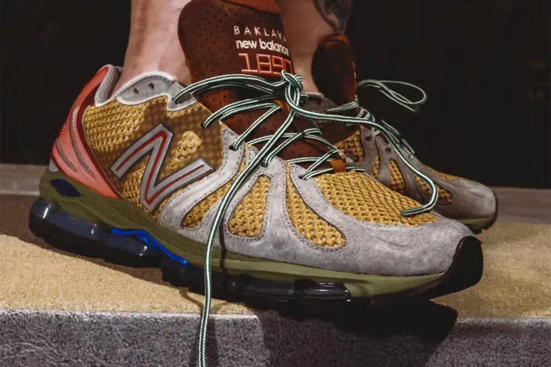 Action Bronson x New Balance 1890 Planet Frog collaboration featuring green mesh and earth-tone suede with neon yellow accents