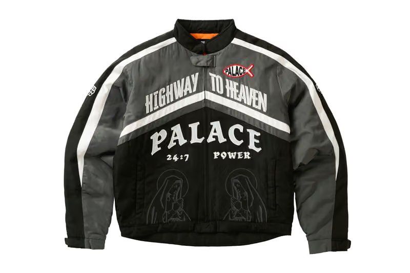 Palace Skateboards Fall 2026 collection overview featuring Avirex leather jacket, GORE-TEX outerwear, and Betty Boop graphics