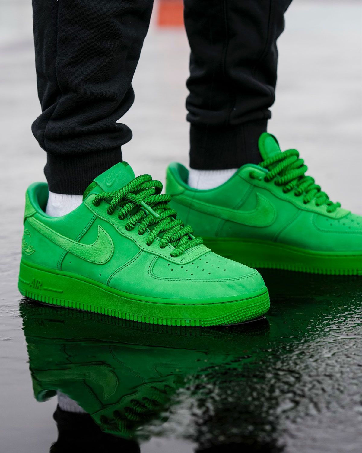 Nike Air Force 1 Low in black Stealth colorway with embroidered Oregon branding and rope laces