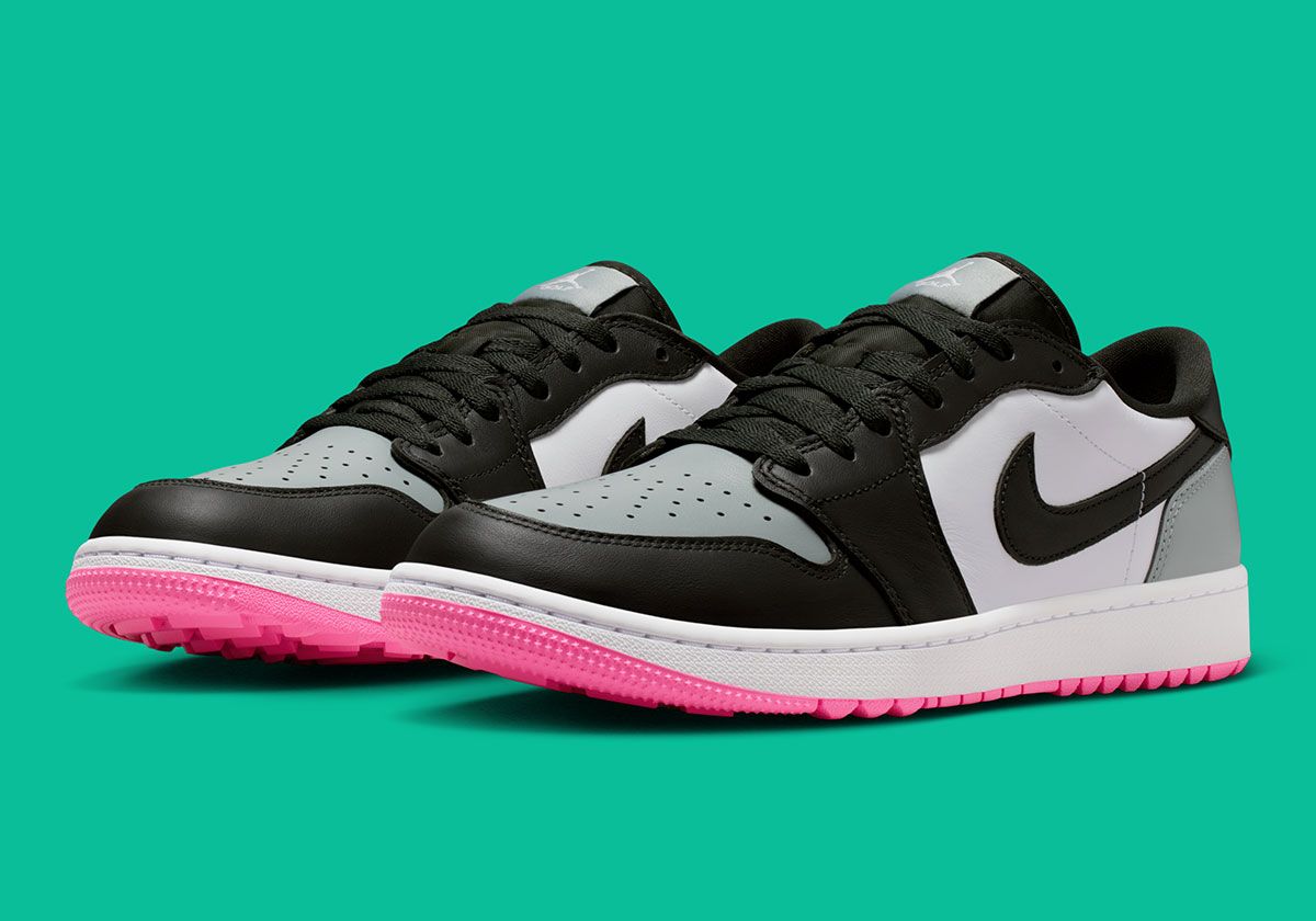Air Jordan 1 Low Golf in Light Pumice with Black Toe and Pink Glow outsole